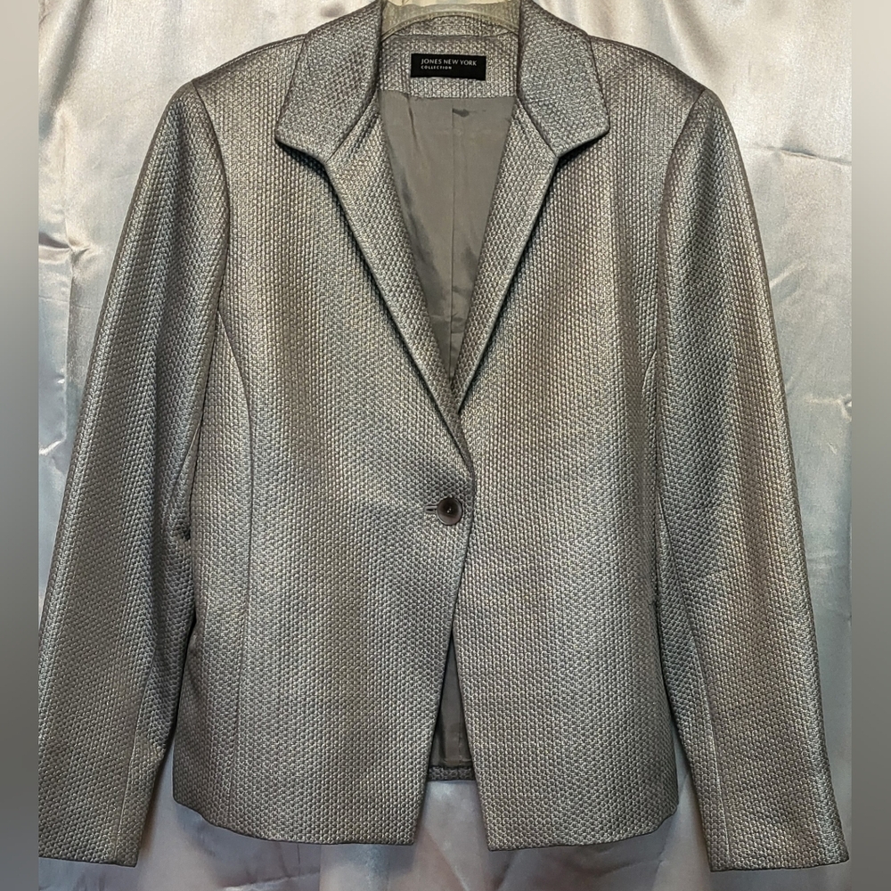 Jones New York Silver Blazer Tailored Fit Professional Style Size 12